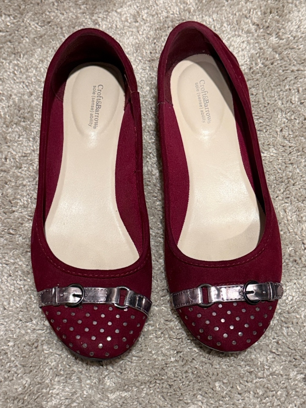 croft & barrow Wine Ballet Flats with Silver Buckle Detail